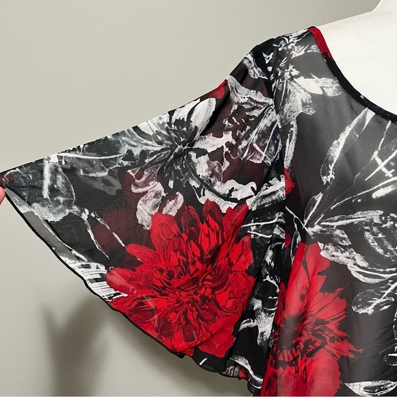 Joseph Ribkoff Sheer Floral Flutter Sleeve Poncho Top - Picture 3 of 9